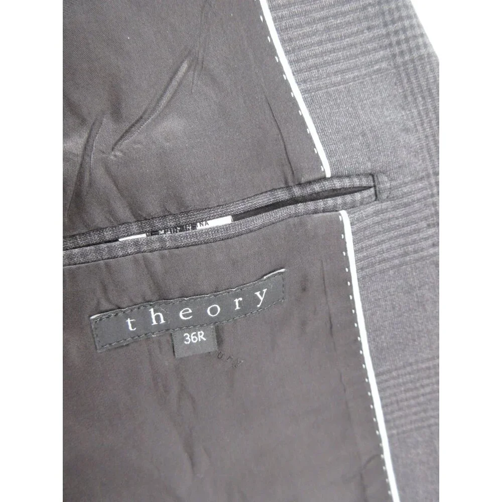 Theory Sport Coat 36 Blazer Wool Blend Glen Plaid Jacket Classic *